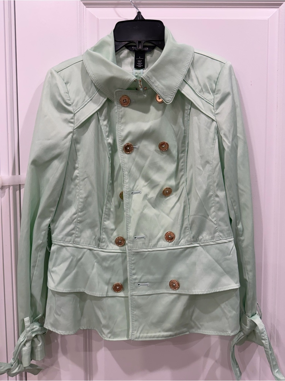White House Black Market Mint Green Double-Breasted Trench Coat